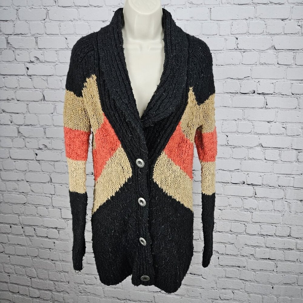 Free People Multicolor Wool Blend Shawl Collar Chunky Knit Cardigan Sweater S